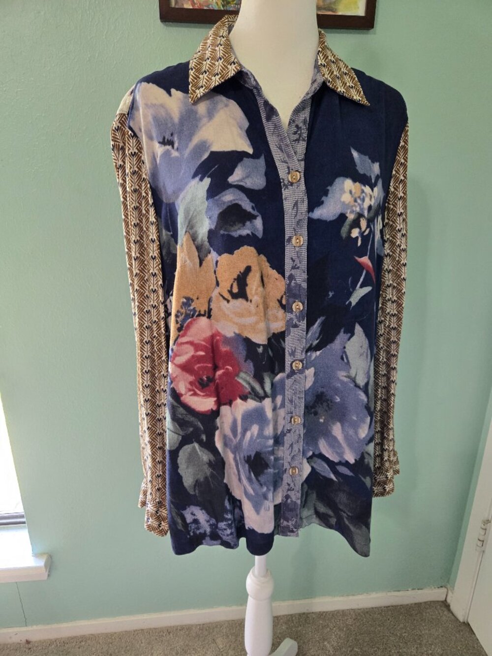 John Mark Mixed Media Floral Tunic. Size S